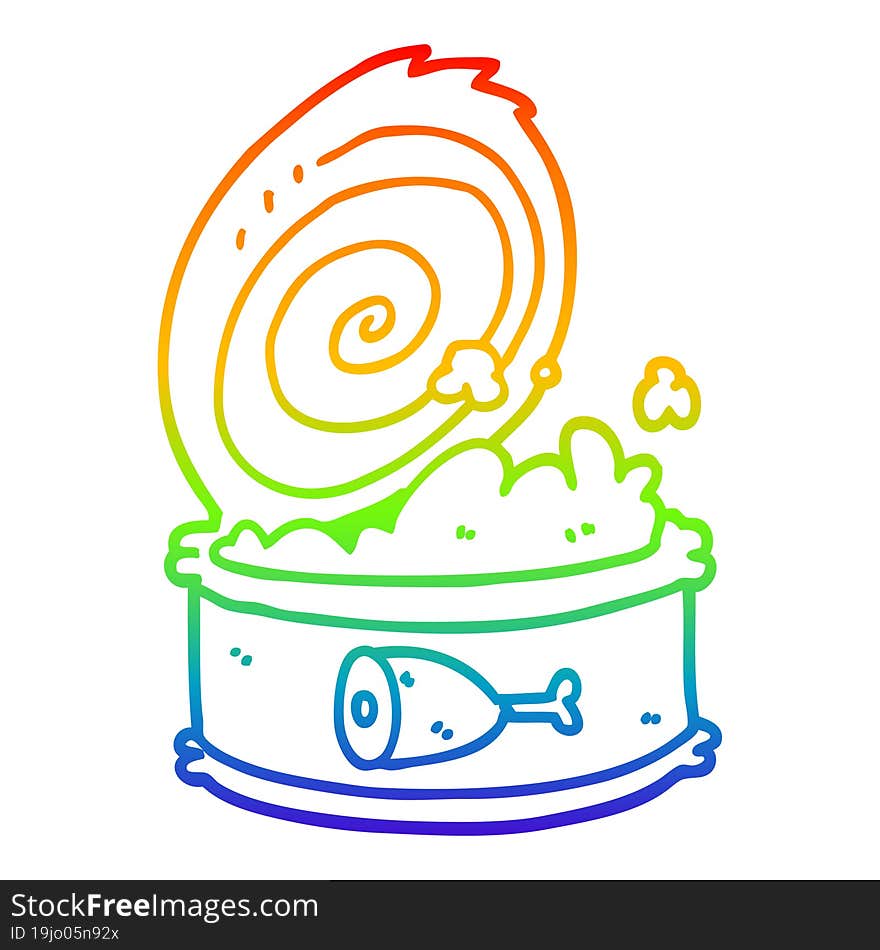 rainbow gradient line drawing of a cartoon canned food