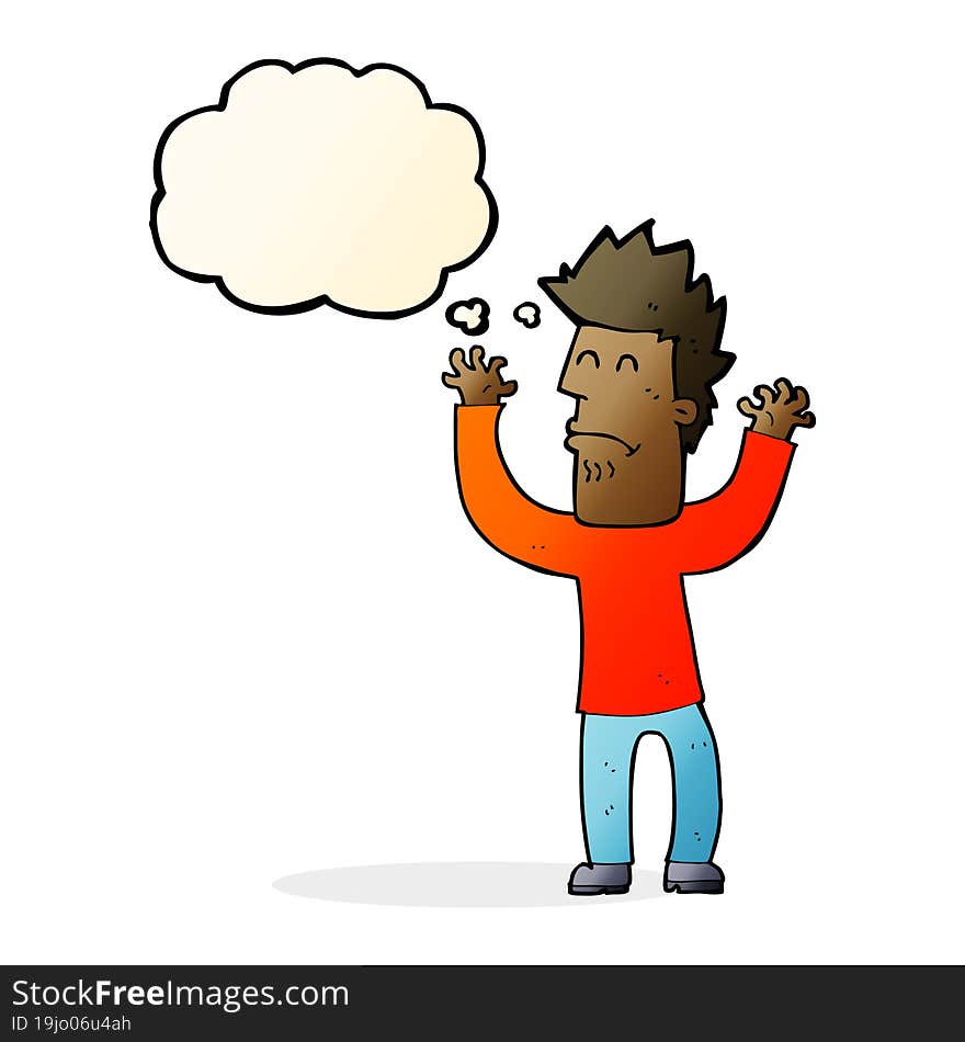 cartoon stressed man with thought bubble