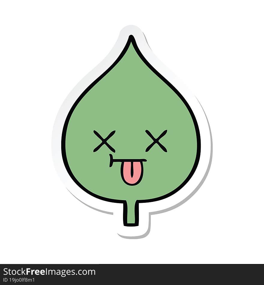 sticker of a cute cartoon expressional leaf