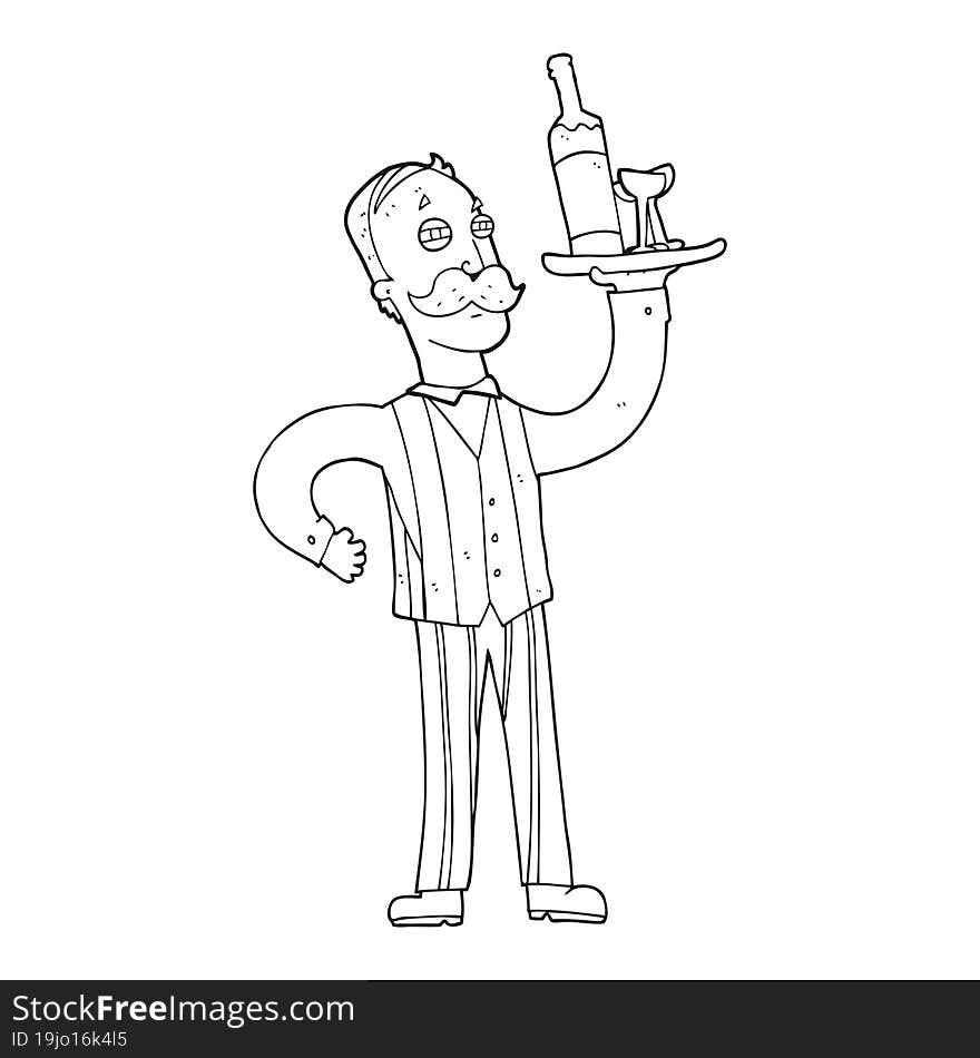 black and white cartoon waiter