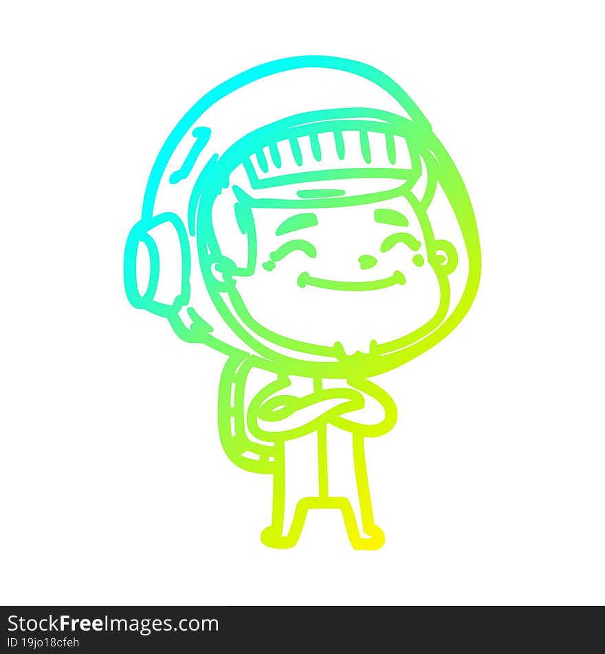 cold gradient line drawing of a happy cartoon astronaut