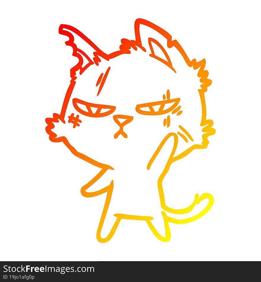 warm gradient line drawing tough cartoon cat