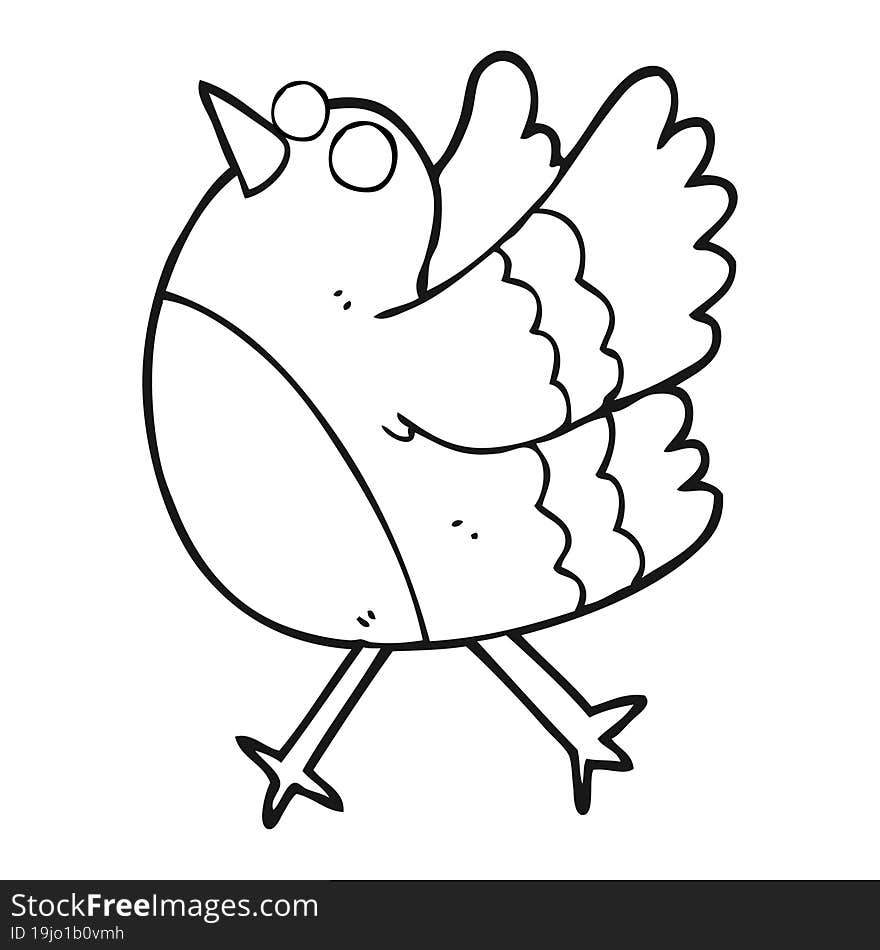 Black And White Cartoon Happy Bird