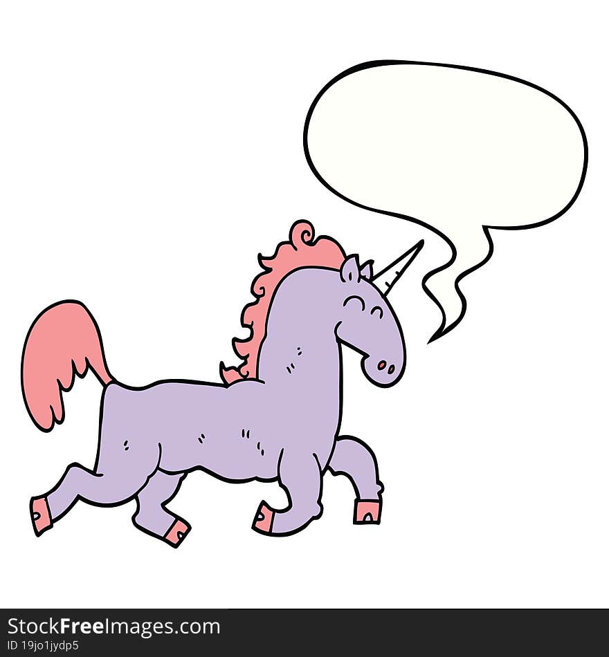 cartoon unicorn and speech bubble