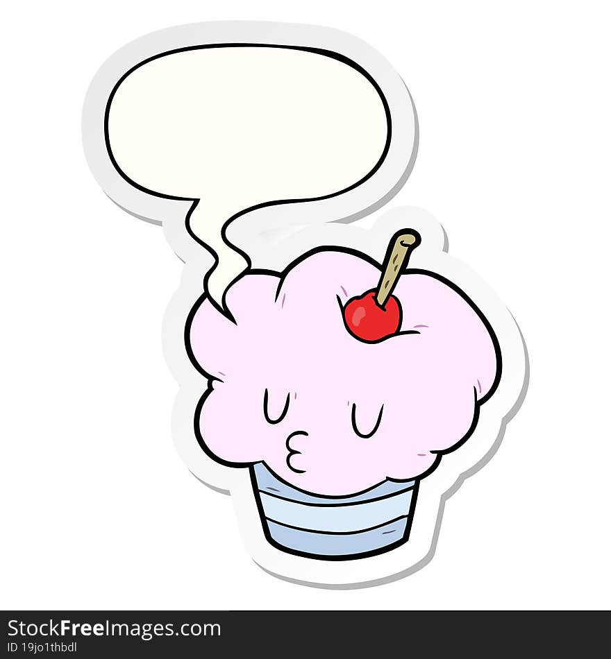 funny cartoon cupcake with speech bubble sticker