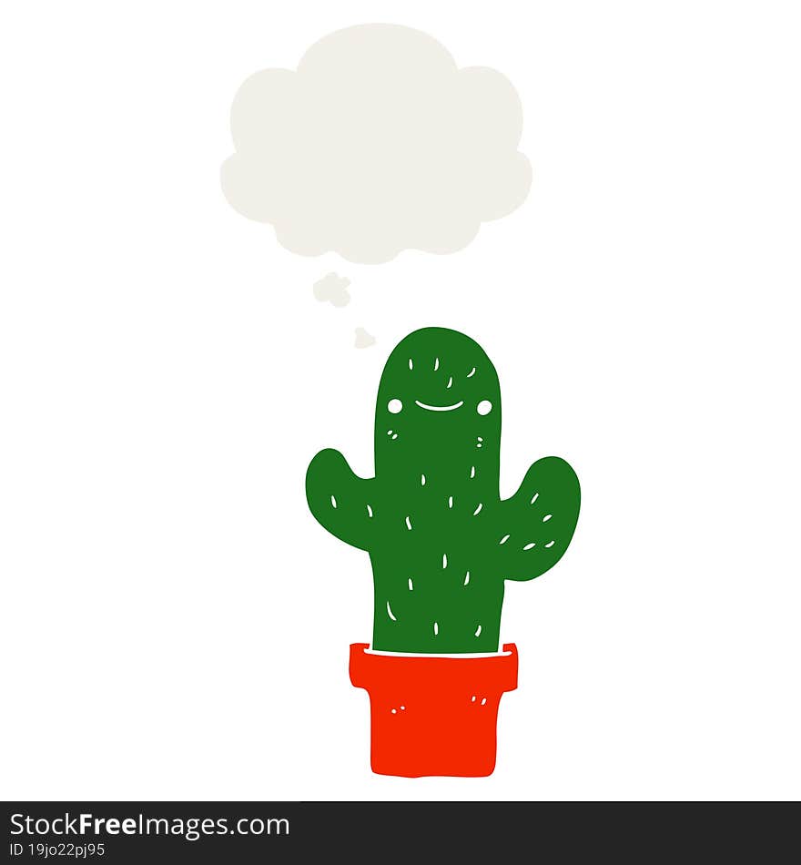 cartoon cactus and thought bubble in retro style