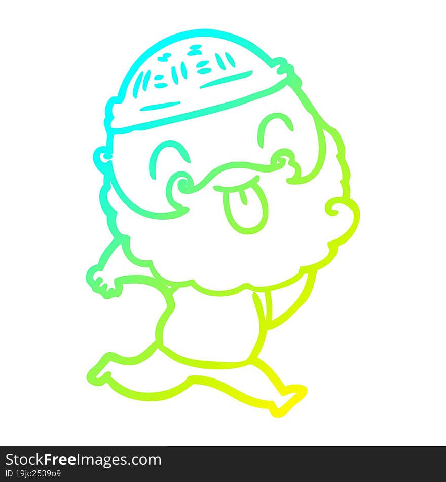 cold gradient line drawing of a running man with beard sticking out tongue