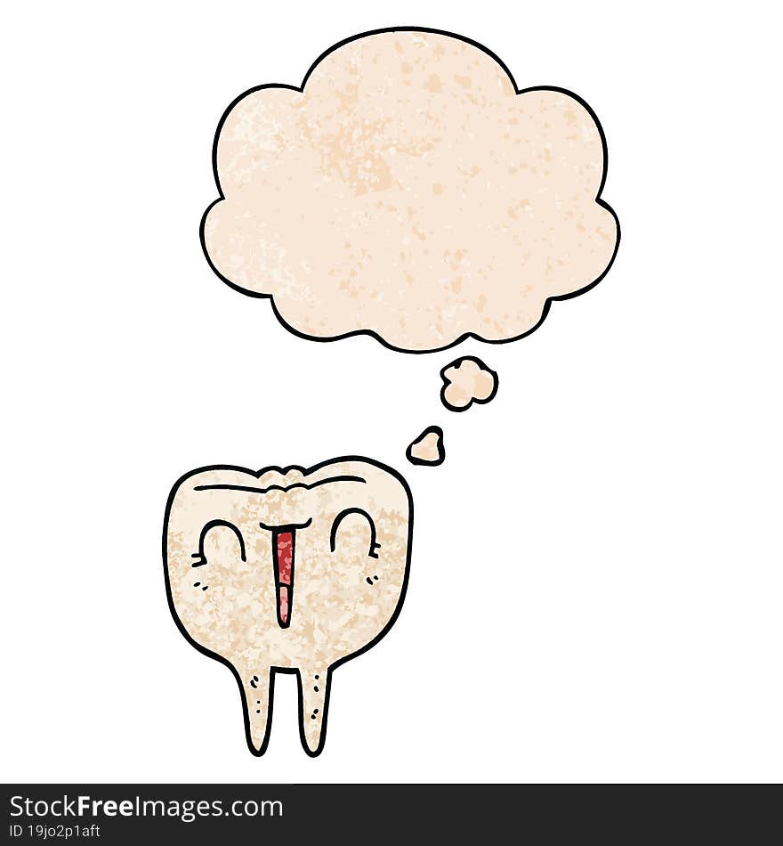 cartoon happy tooth and thought bubble in grunge texture pattern style