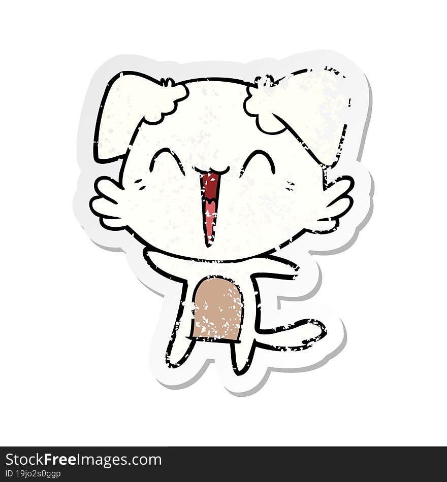 distressed sticker of a happy little dog cartoon