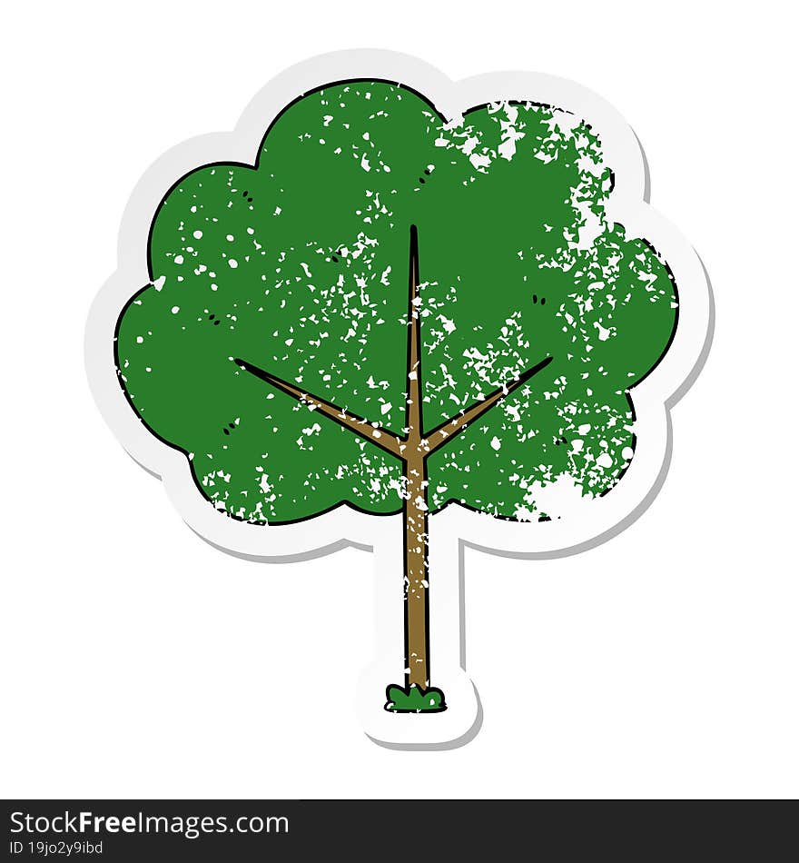 Distressed Sticker Of A Quirky Hand Drawn Cartoon Tree