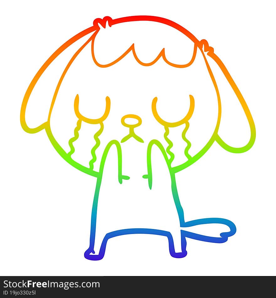 rainbow gradient line drawing cute cartoon dog crying