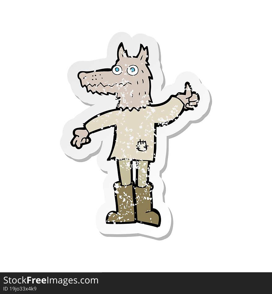 Retro Distressed Sticker Of A Cartoon Wolf Man