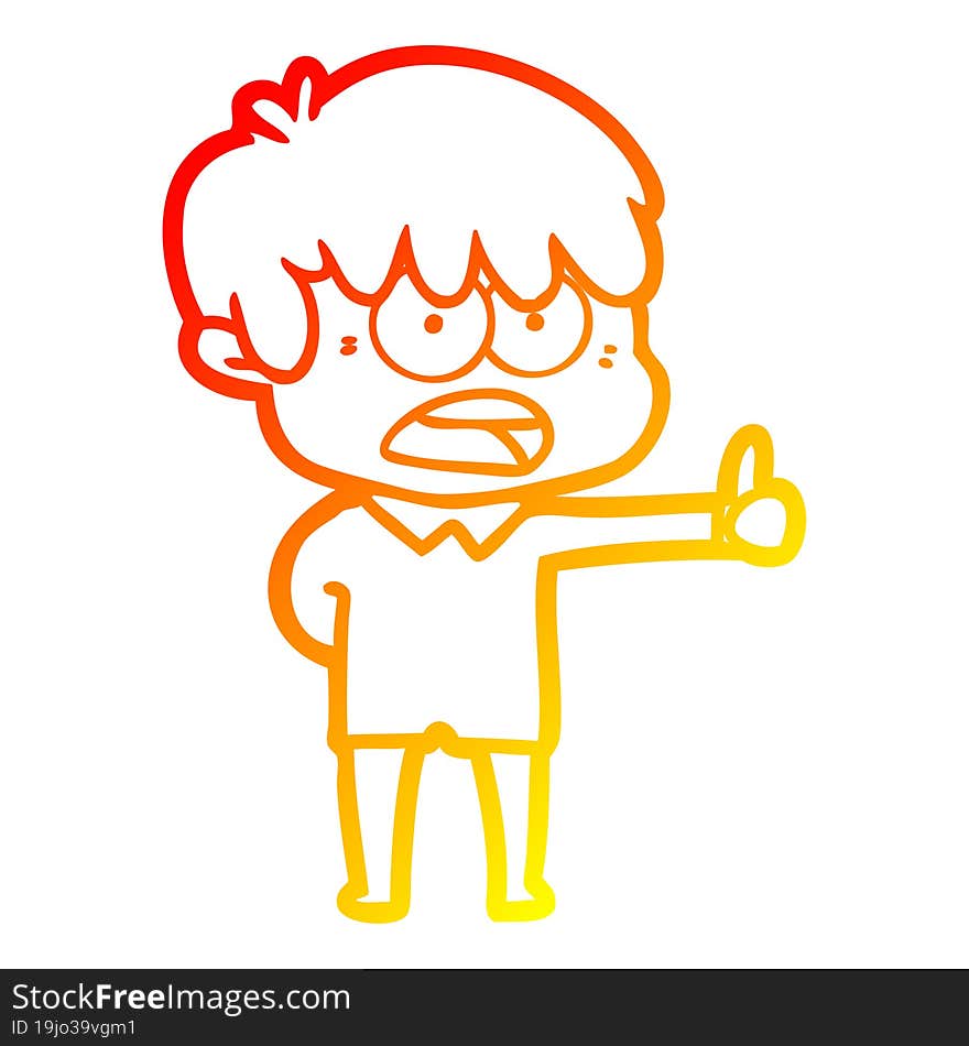 warm gradient line drawing worried cartoon boy