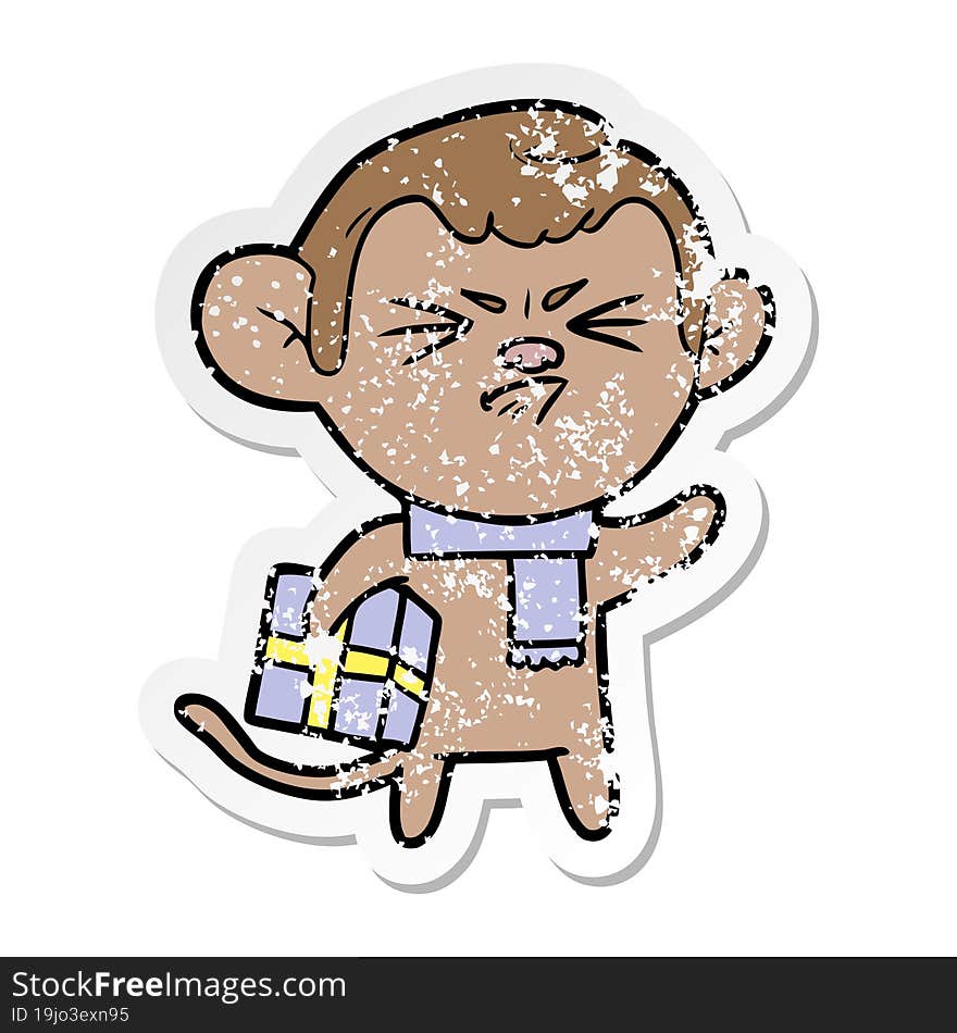 distressed sticker of a cartoon annoyed monkey