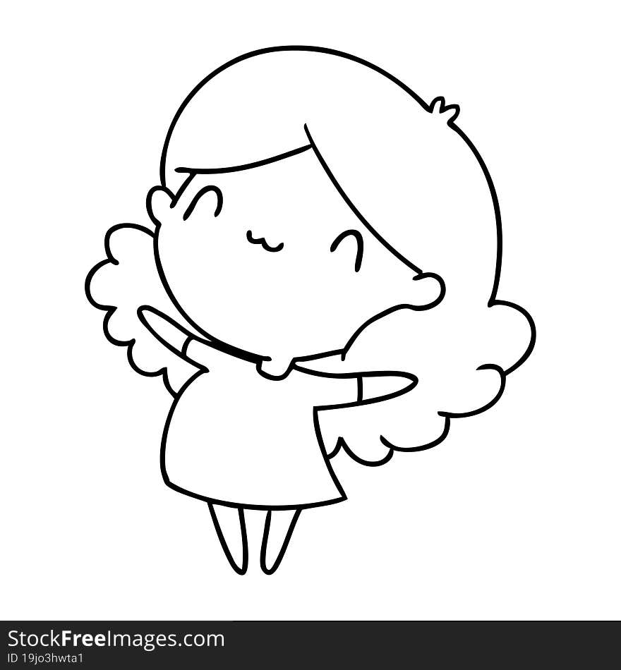 line drawing illustration of a cute kawaii girl. line drawing illustration of a cute kawaii girl