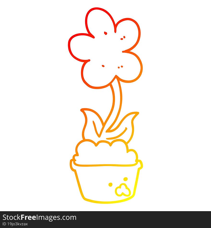 warm gradient line drawing of a cute cartoon flower