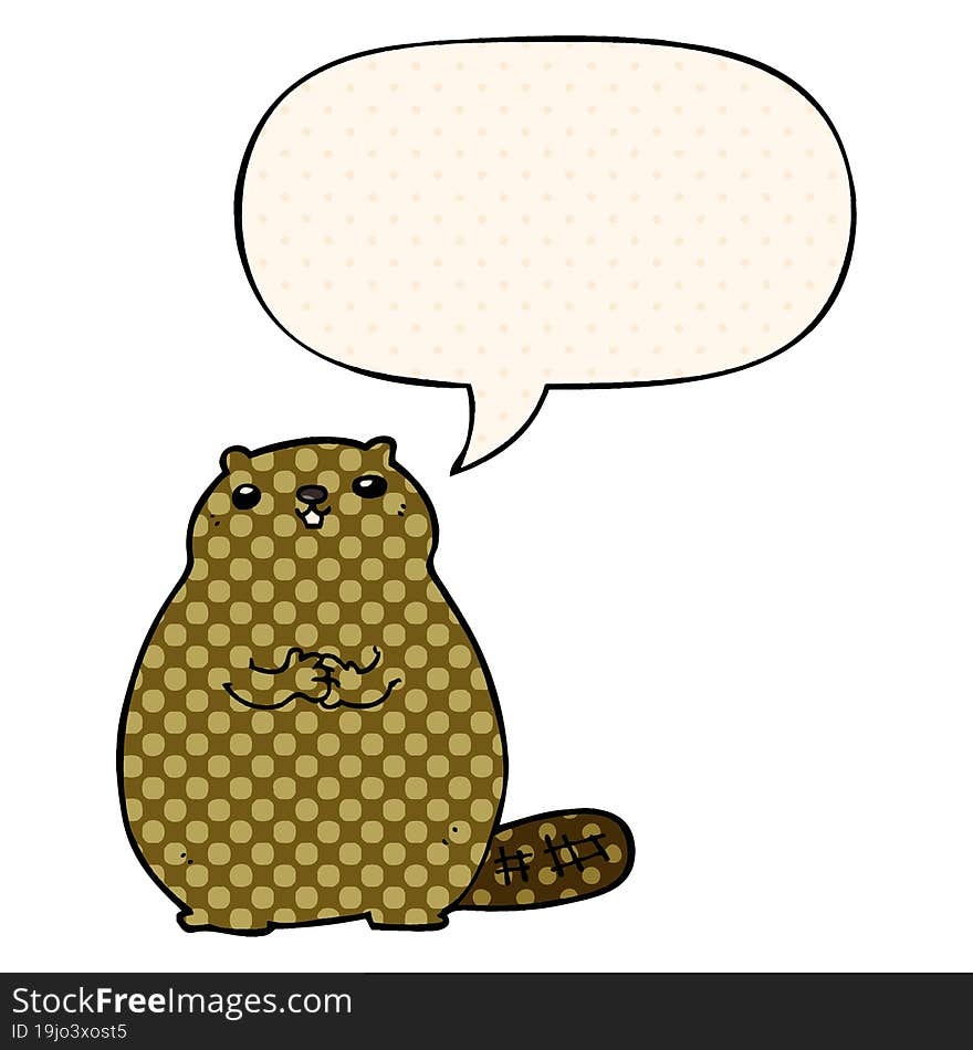 cartoon beaver and speech bubble in comic book style