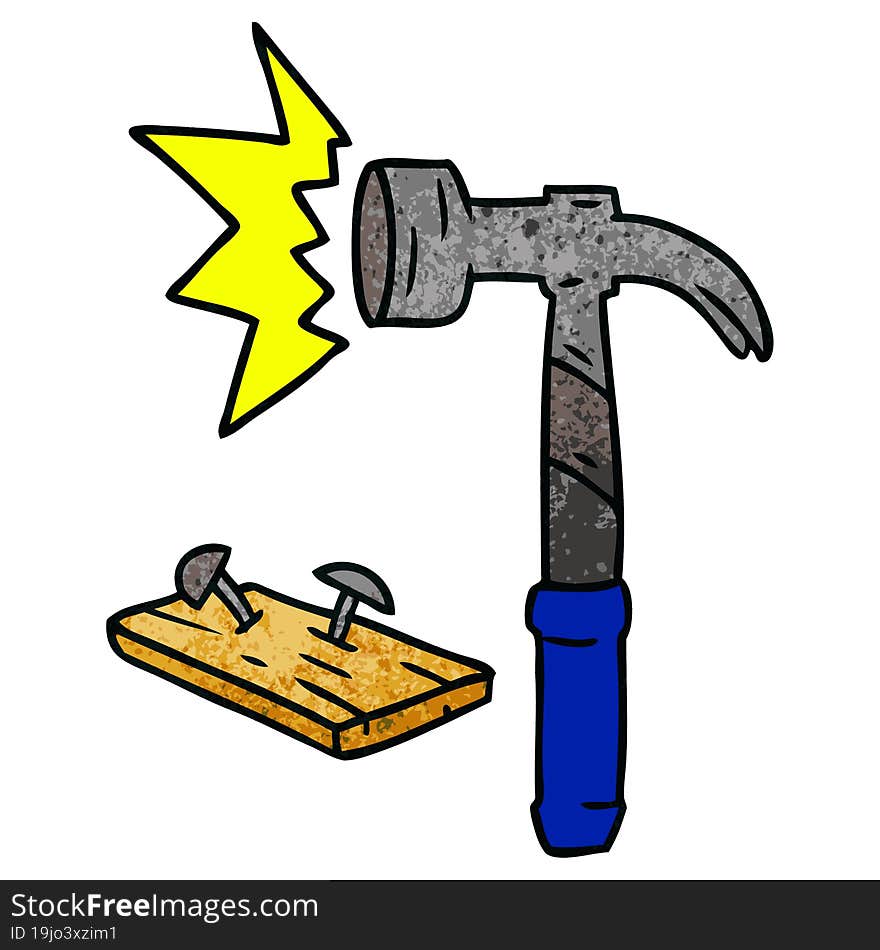 textured cartoon doodle of a hammer and nails