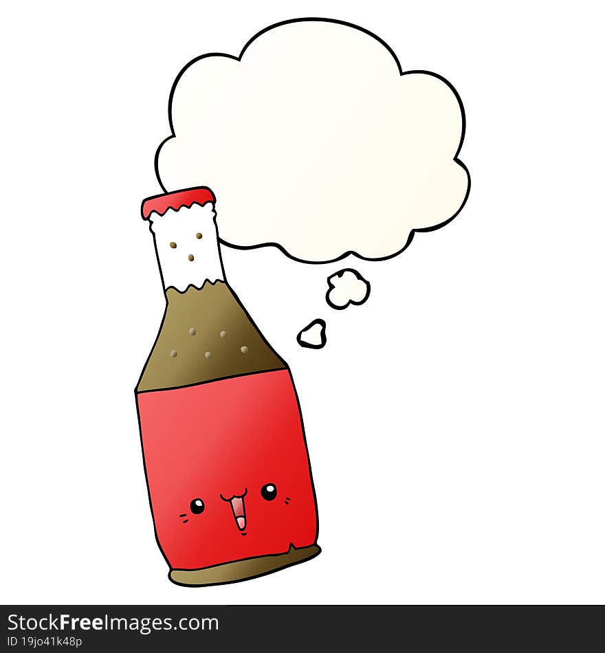 cartoon beer bottle and thought bubble in smooth gradient style