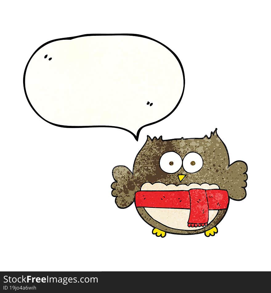 speech bubble textured cartoon owl wearing scarf