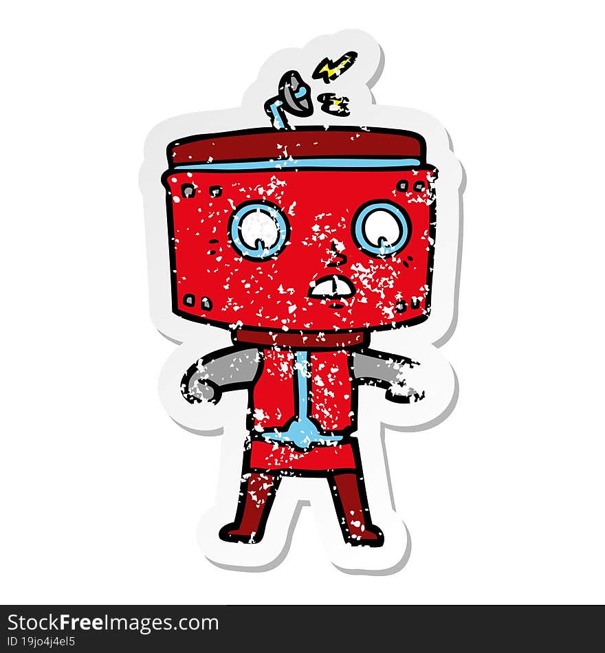 distressed sticker of a cartoon robot