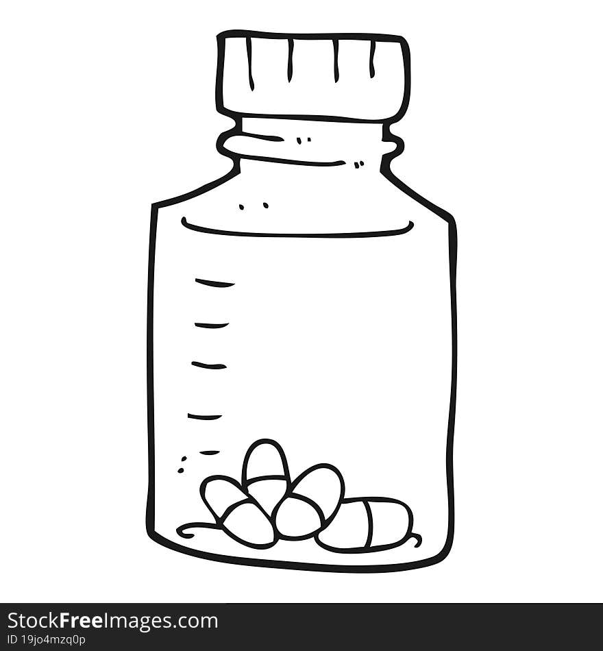 black and white cartoon jar of pills