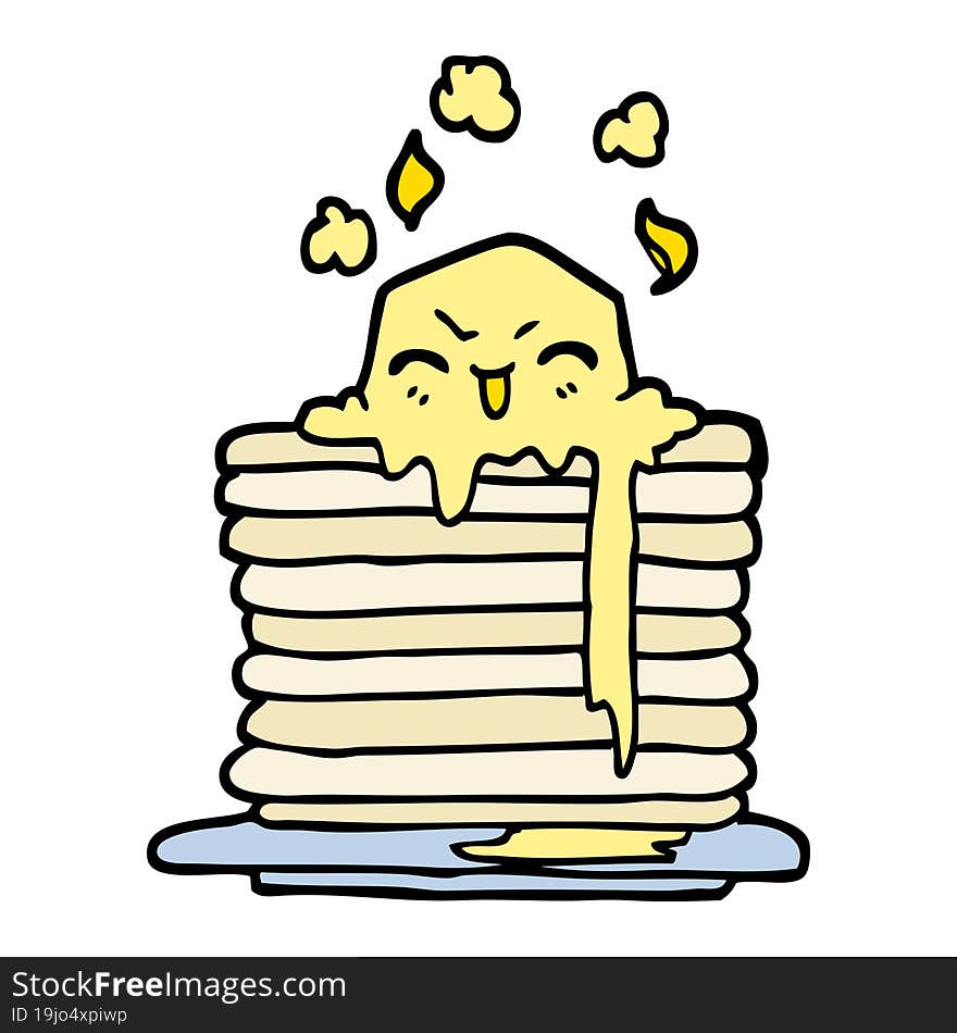 Hand Drawn Doodle Style Cartoon Butter Melting On Pancakes