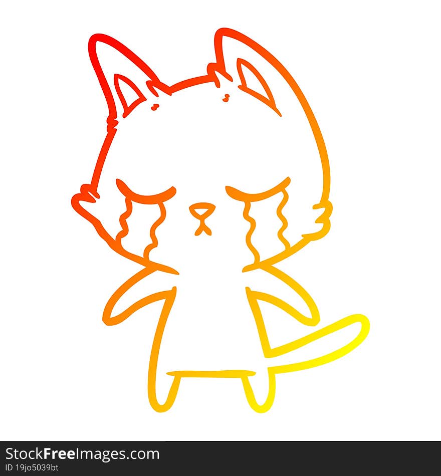 warm gradient line drawing of a crying cartoon cat