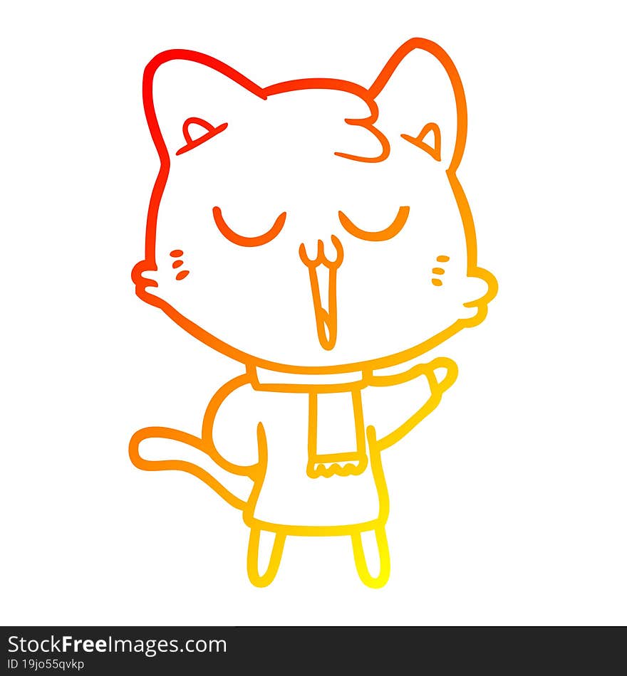 warm gradient line drawing cartoon cat singing