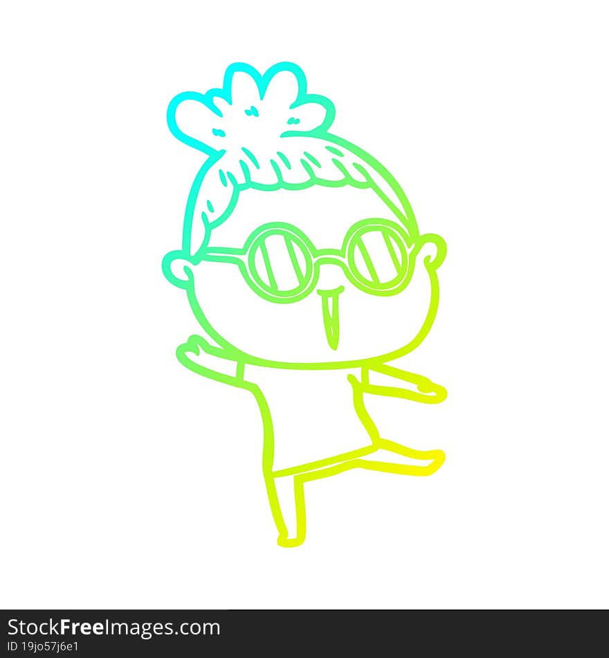 cold gradient line drawing of a cartoon woman wearing spectacles