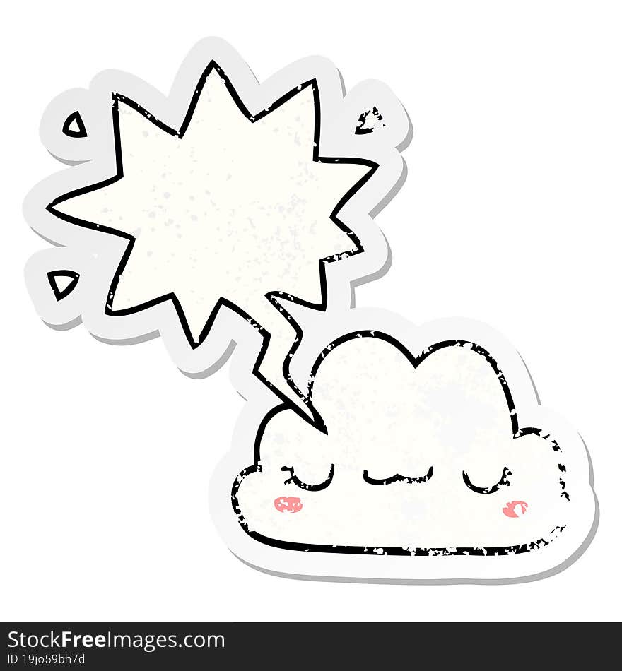 cute cartoon cloud and speech bubble distressed sticker