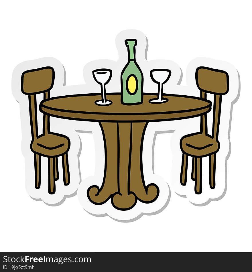 Sticker Cartoon Doodle Dinner Table And Drinks