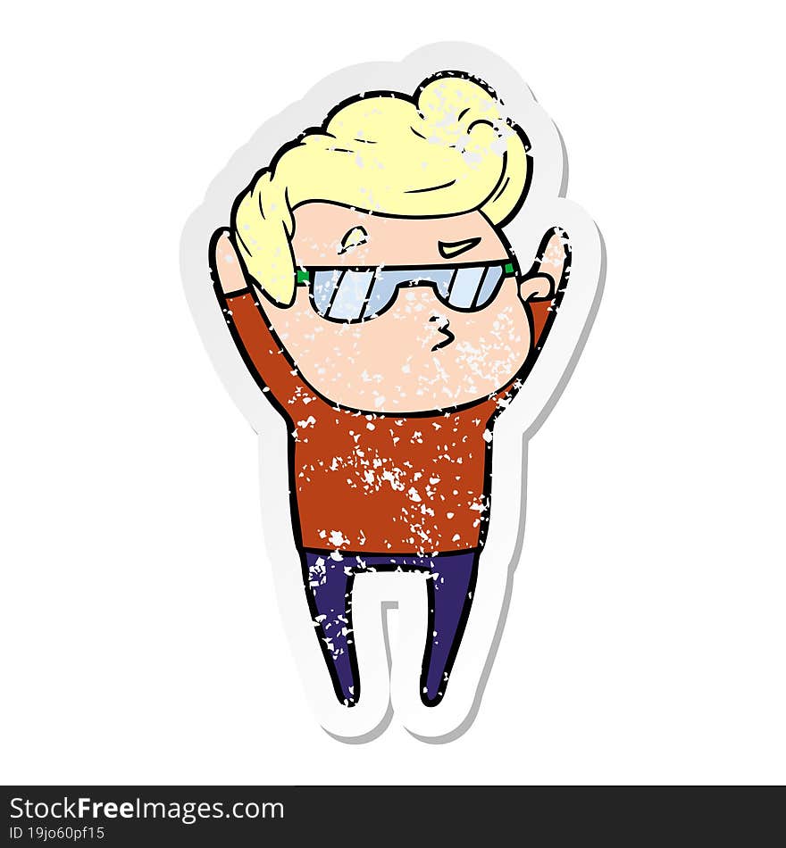 distressed sticker of a cartoon cool guy