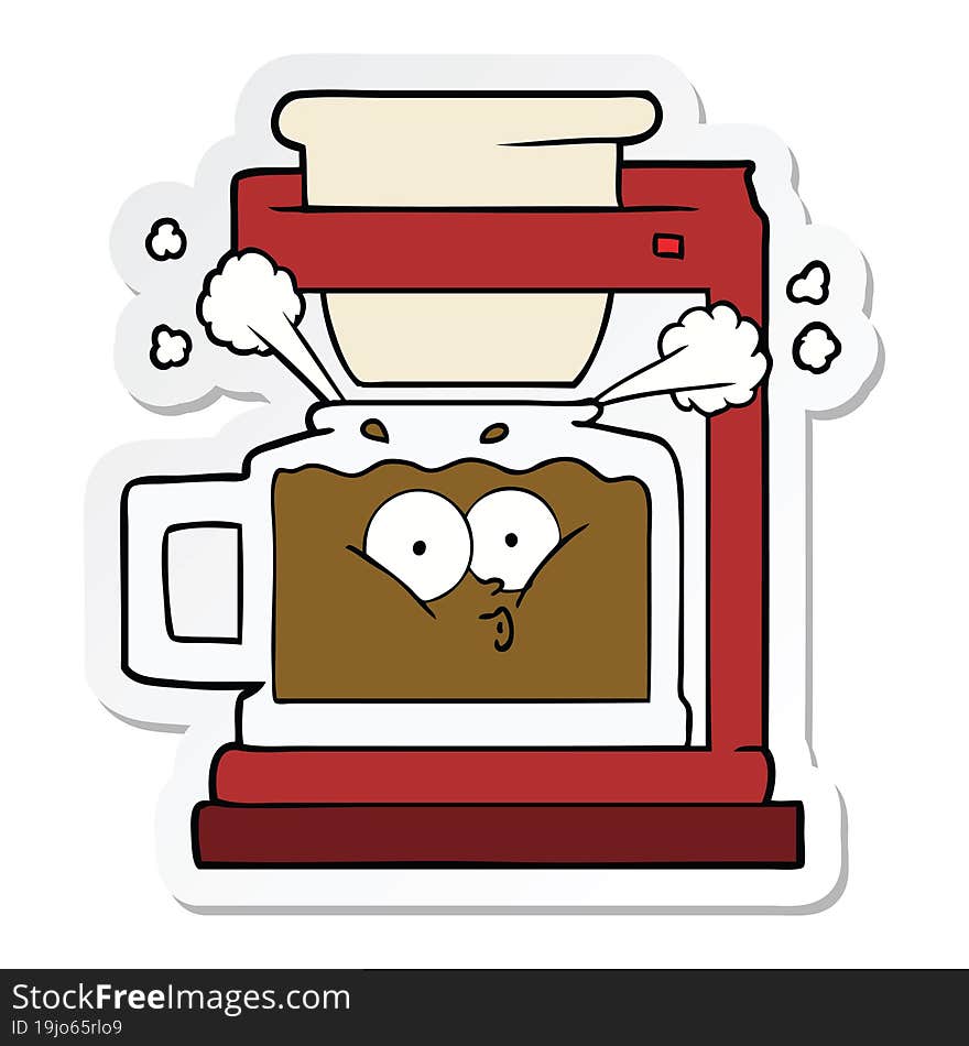 sticker of a steaming hot coffee pot