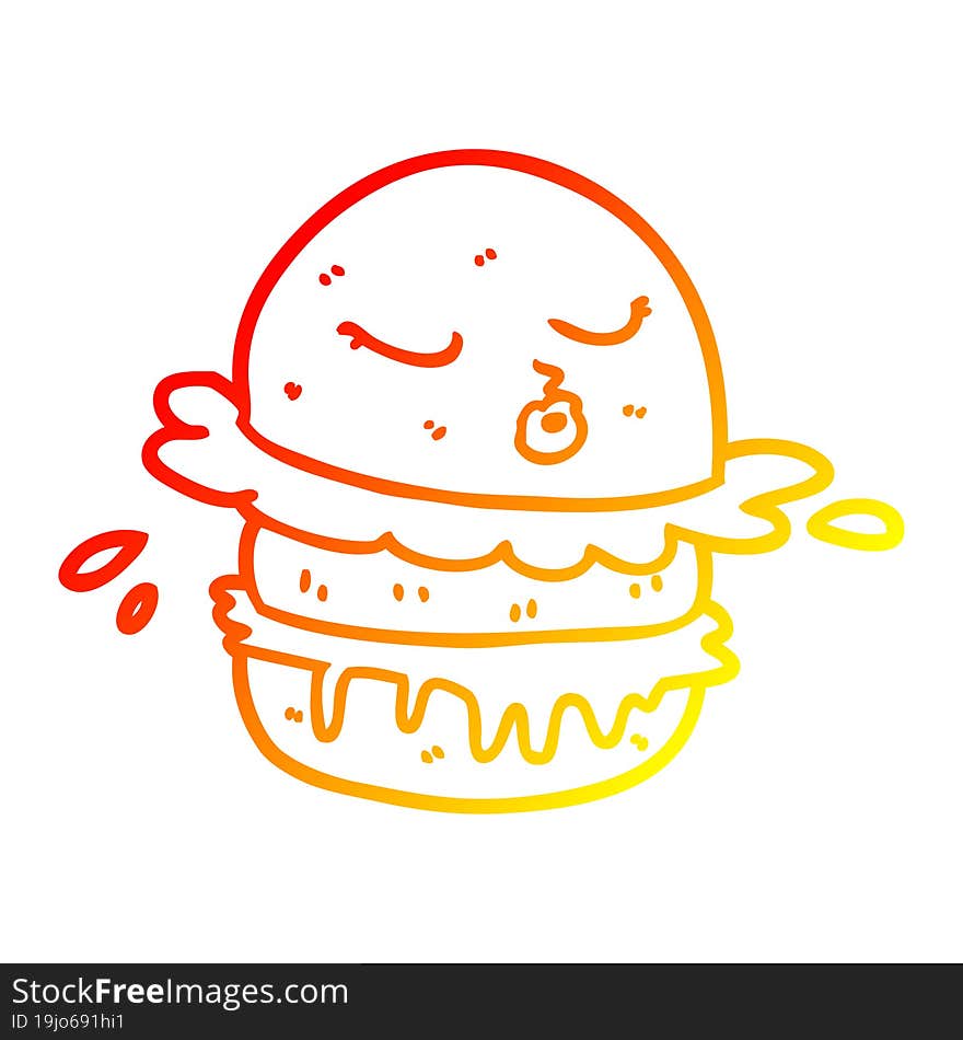 warm gradient line drawing cartoon fast food burger