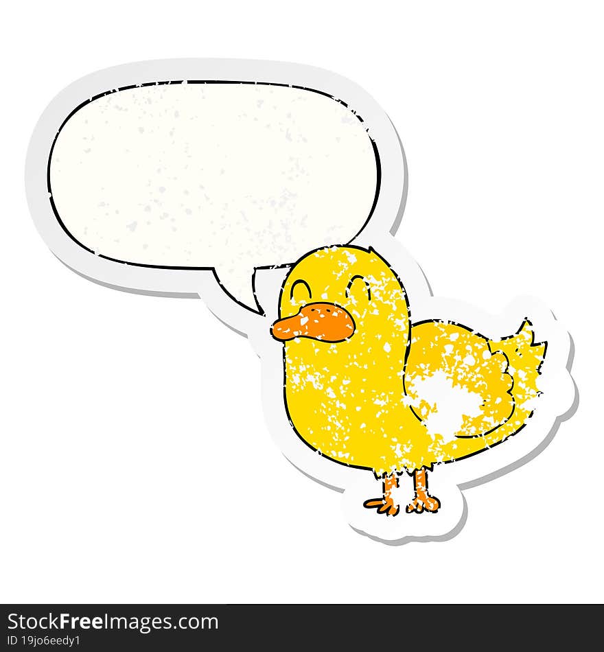 cartoon duck and speech bubble distressed sticker