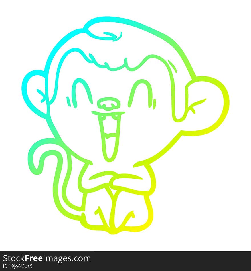 cold gradient line drawing of a cartoon laughing monkey