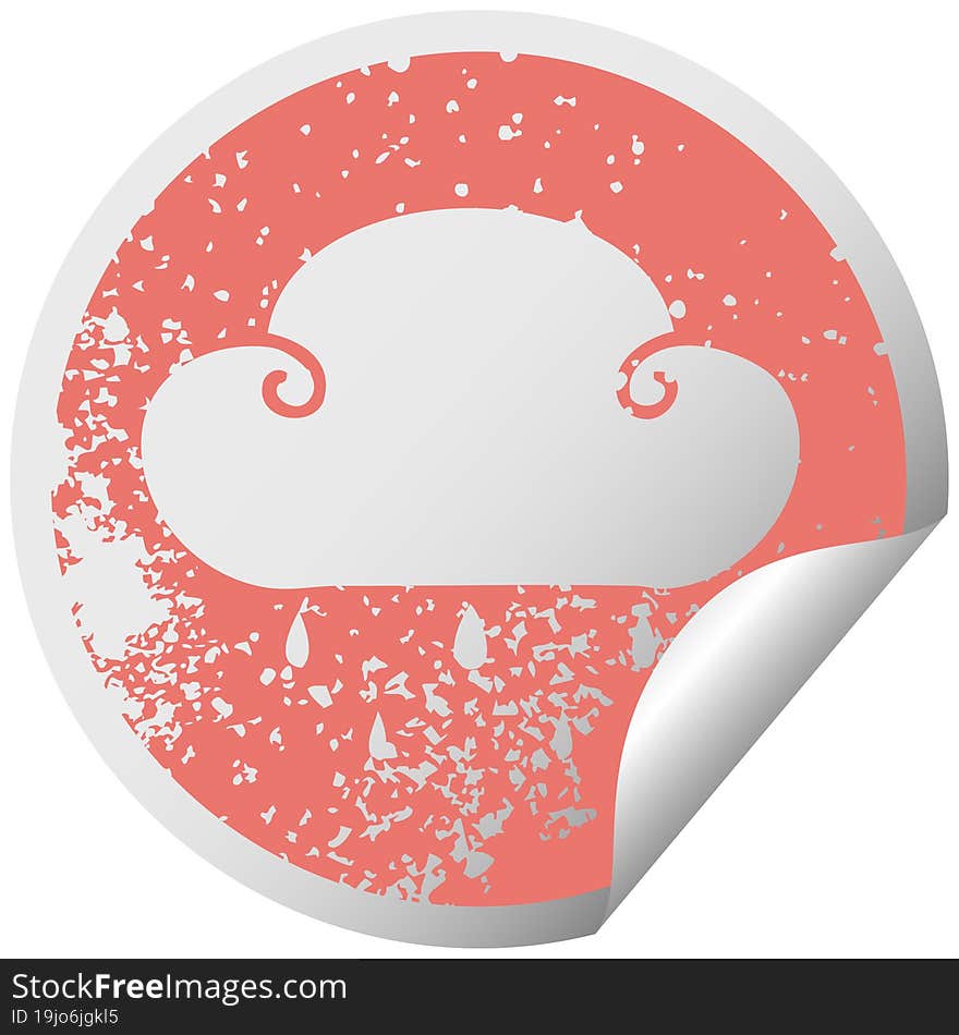 quirky distressed circular peeling sticker symbol rain cloud