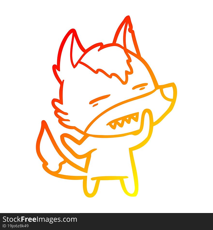 warm gradient line drawing of a cartoon wolf showing teeth