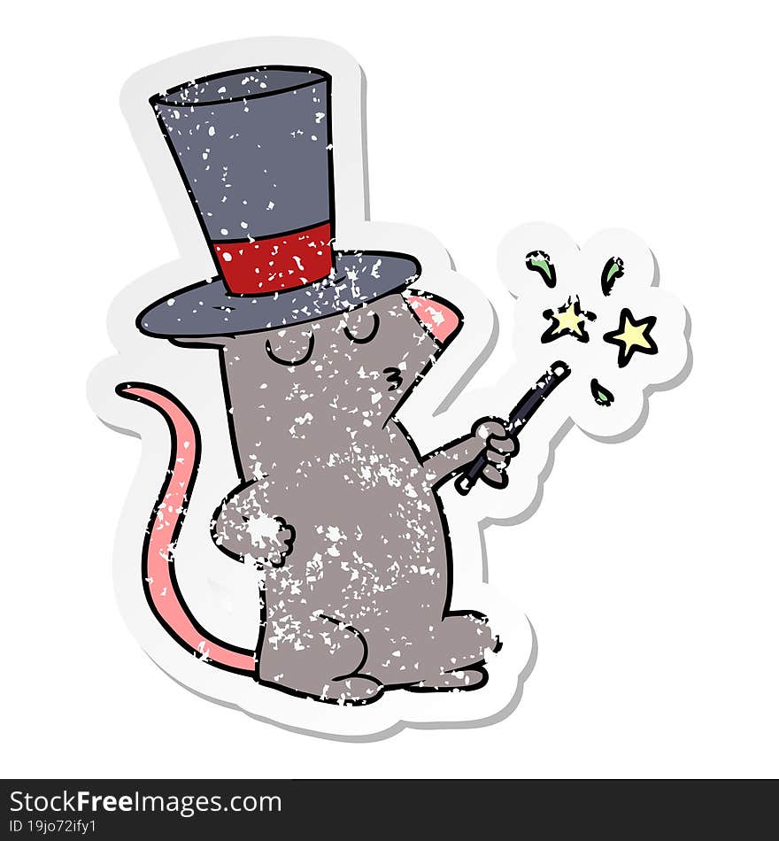 distressed sticker of a cartoon mouse magician