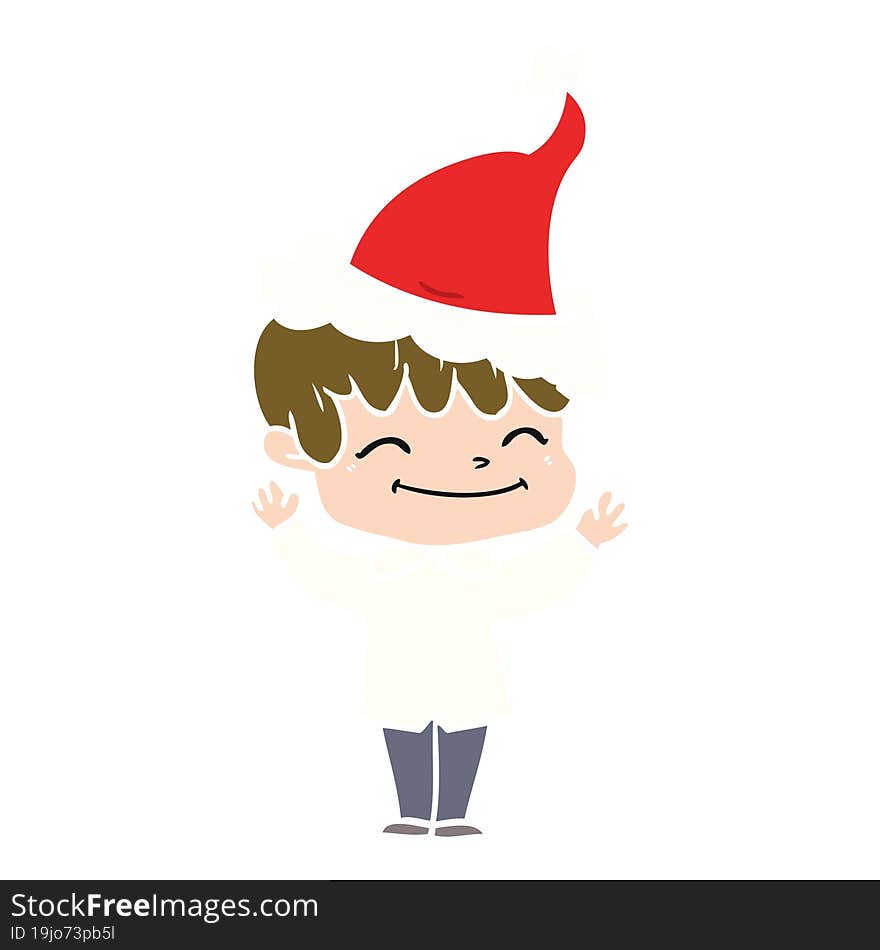 flat color illustration of a happy boy wearing santa hat