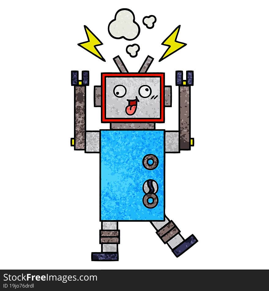 retro grunge texture cartoon crazy broken robot