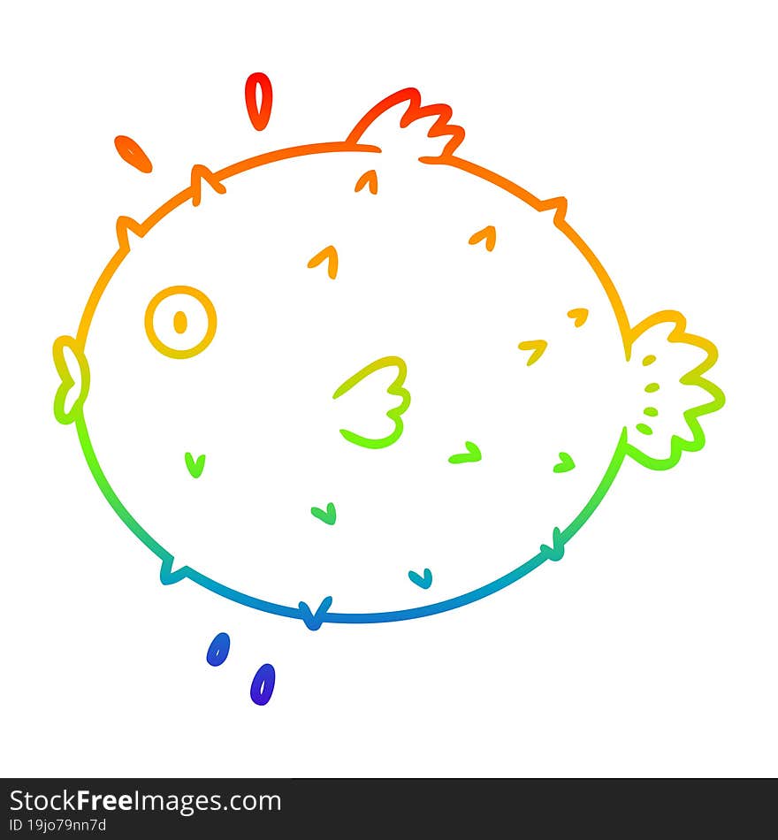 Rainbow Gradient Line Drawing Cartoon Puffer Fish