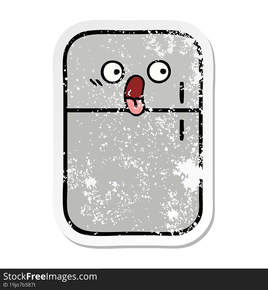 Distressed Sticker Of A Cute Cartoon Fridge Freezer