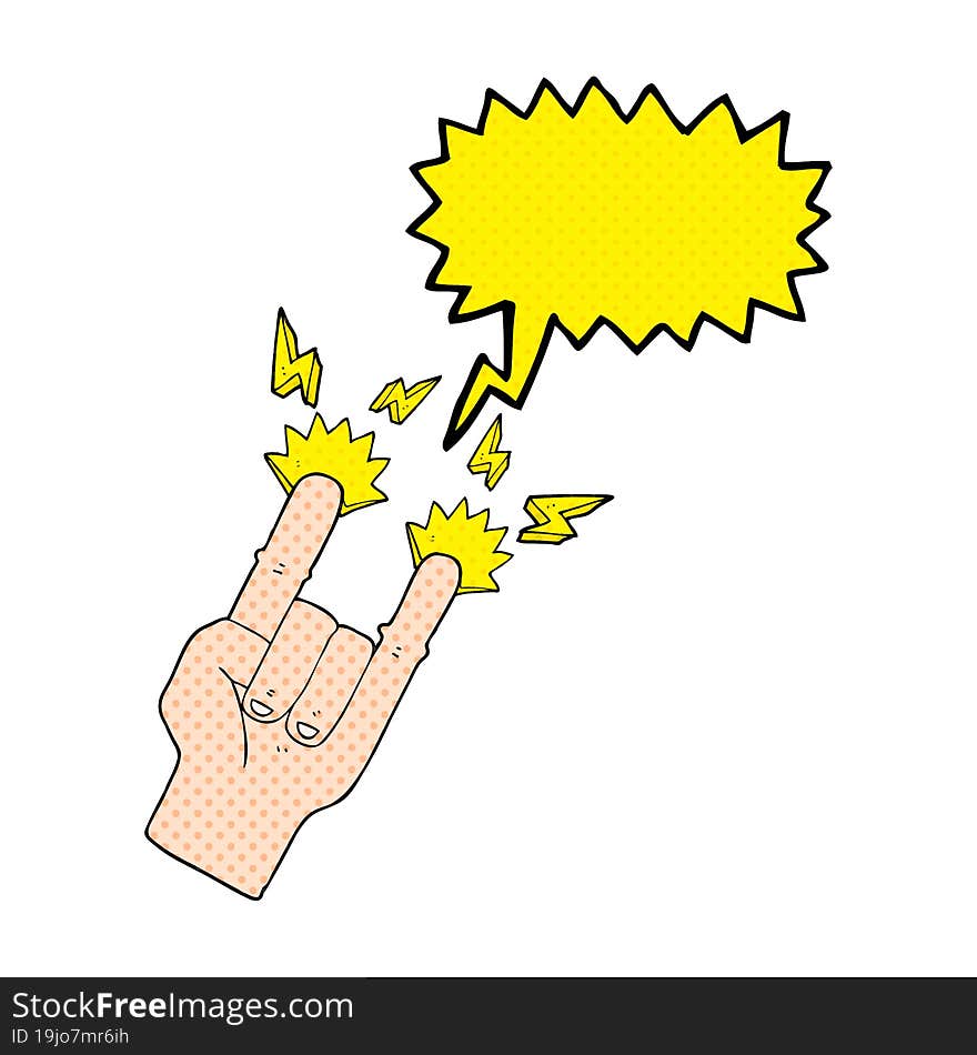 comic book speech bubble cartoon hand making rock symbol