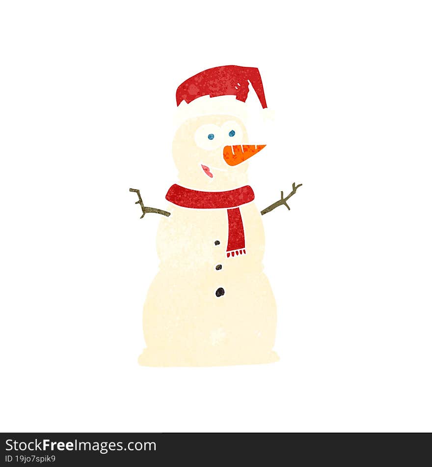 freehand retro cartoon snowman