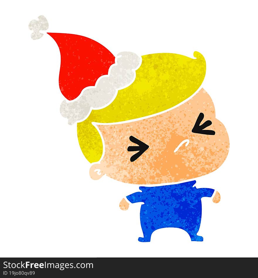 christmas retro cartoon of kawaii boy