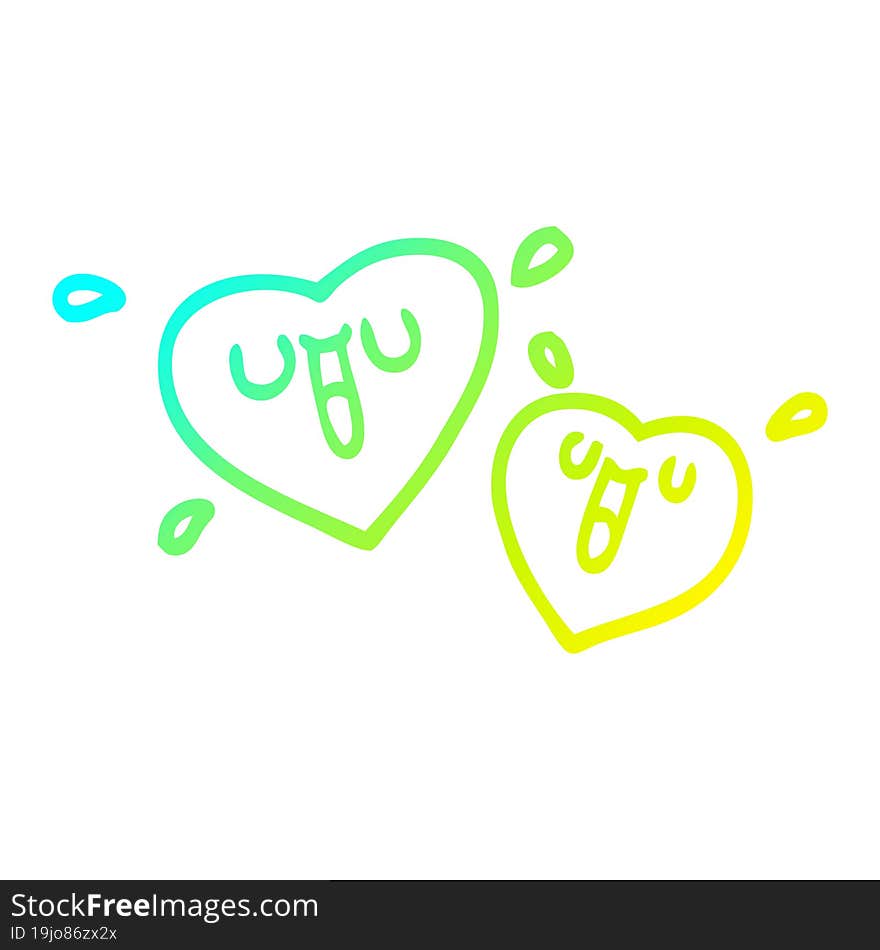 cold gradient line drawing of a happy cartoon hearts