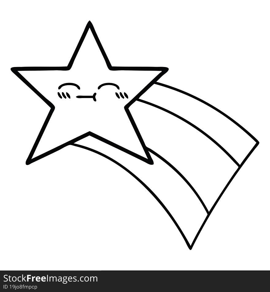 line drawing cartoon of a shooting rainbow star