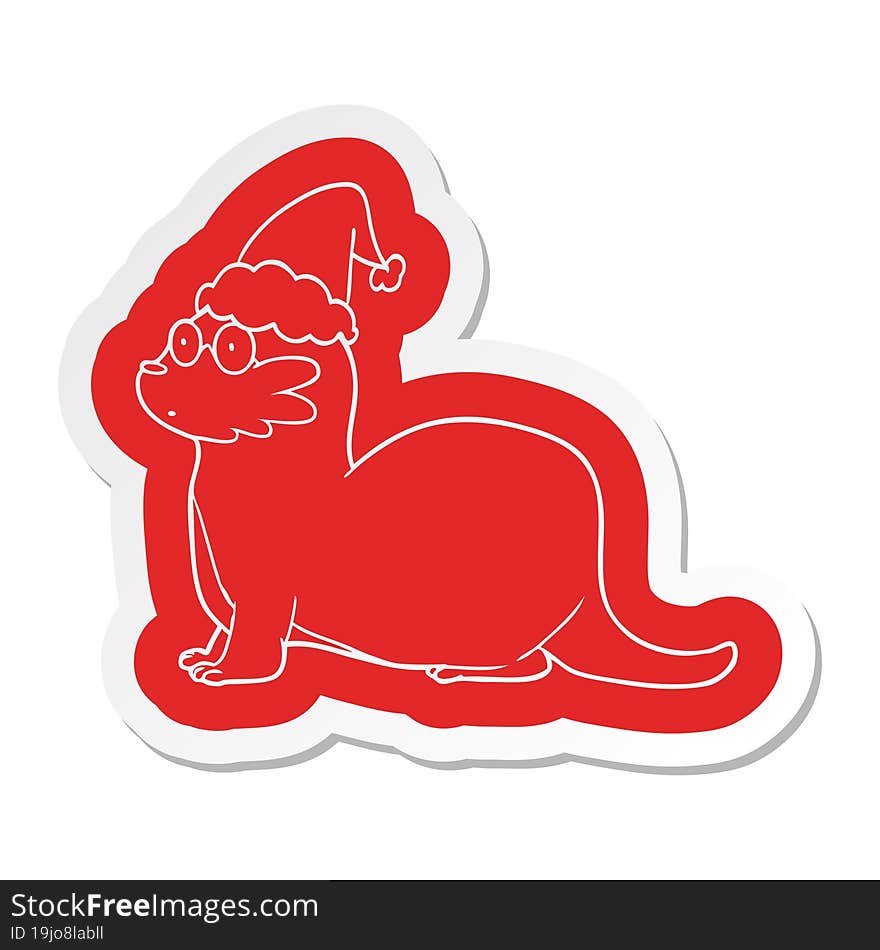 cartoon  sticker of a otter wearing santa hat